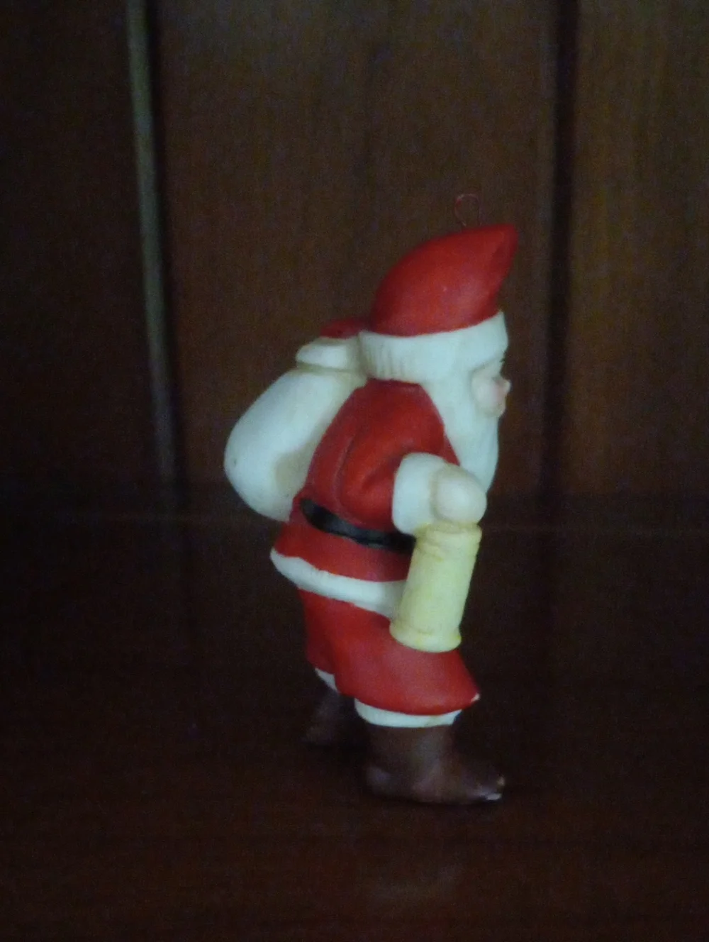 Vintage Ceramic Santa Claus Figurine with Lantern & Toy Sack Christmas Ornament